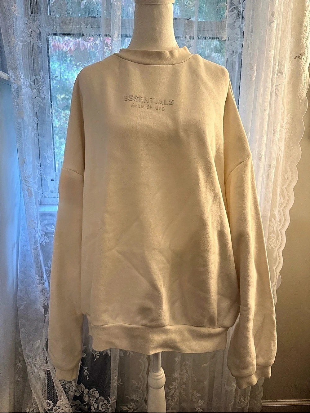 🤍 Fear of God Essentials Crewneck — Cream/White | Size Large